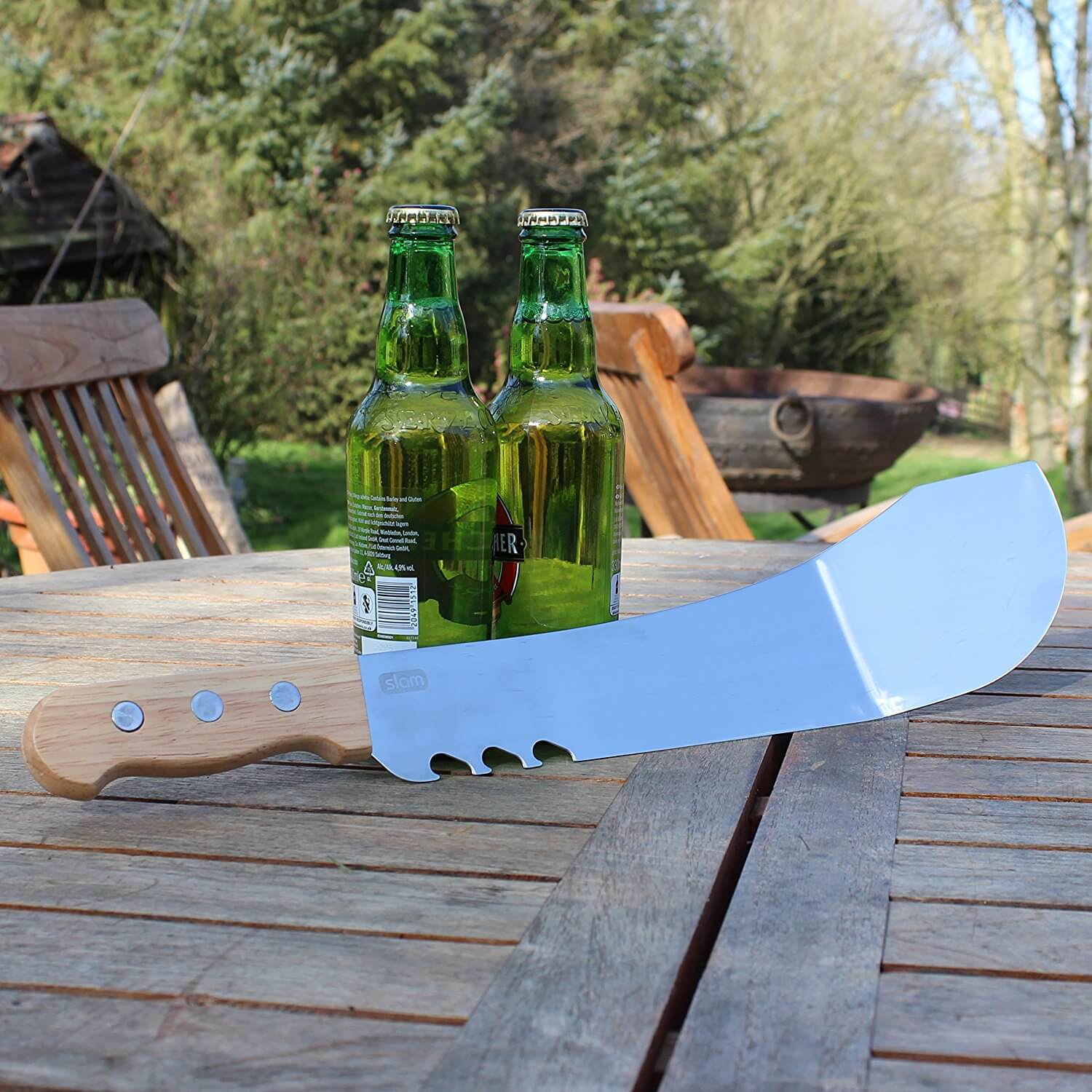 Aussergewöhnliche Flaschenöffner ungewöhnlich Kapselheber ausgefallen Bieröffner - coole, besondere, beste, edle, edel, lustige, originelle, aus Holz - Grillmachete mit Flaschenöffner