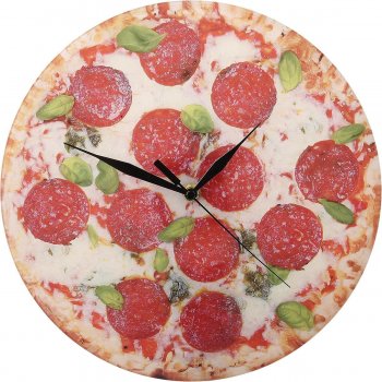 Food Design Pizza Uhr Salami Basilikum