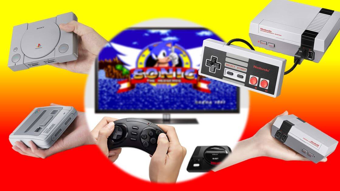 Die 4 besten Mini-Retro-Konsolen – 110% Liebe! www.was-maenner-wollen.de Titelbild - Männergeschenke Best Of - Konsolen im Vergleich.- alle Retro Konsolen - Alle Mini Konsolen - Sony Playstation Classic Mini - Nintendo Super Nintendo SNES NES - Sega Mega Drive HD