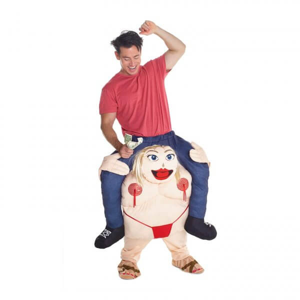 250 Carry Me Kostüm fette Stripperin Verkleidung Piggyback Ride On auf den Schultern Stangentänzerin Faschings Karneval Kostüm Halloween Junggesellenabschied DIY