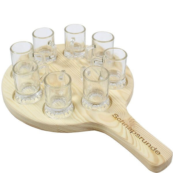 28 8 Stamperl auf Holzbrett - Schnapsgläser Schnapsbank - Schnapsrunde - Shotgläser im edlen Design - Shot Becher - Tequila Gläser - Schnaps Becher - Stamperl - Pinneken - Pinnchen - Schott Glas - Gläser Set