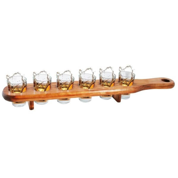 31 6 Schnapsgläser in Holzlatte - Stammtisch Shotgläser im edlen Design - Shot Becher - Tequila Gläser - Schnaps Becher - Stamperl - Pinneken - Pinnchen - Schott Glas - Gläser Set