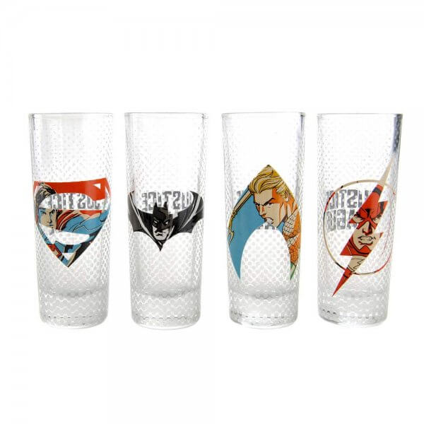 41 4 Justice League Schnapsgläser - Marvel DC Shotgläser - Batman - Superman - Flash - Shot Becher - Tequila Gläser - Schnaps Becher - Stamperl - Pinneken - Pinnchen - Schott Glas - Gläser Set