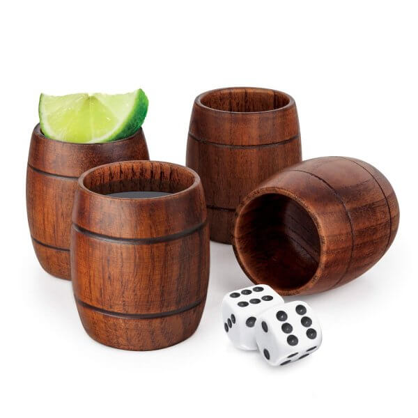 45 4 Holzfass Schnapsbecher - Holzfässer Shotbecher Set - Shot Becher - Tequila Gläser - Schnaps Becher - Stamperl - Pinneken - Pinnchen - Schott Glas - Gläser Set - Schnapsgläser