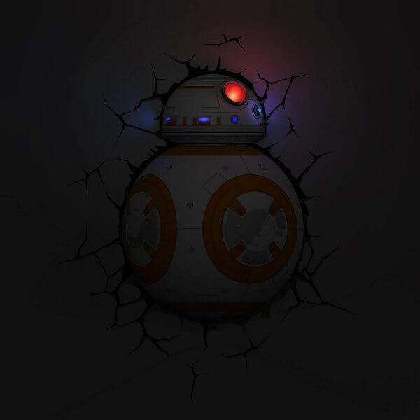 Star Wars 3D Wandlampe - BB-8 Droid an - Superhelden Lampe - Wandlampe in 3D - Durch die Wand Lampe - 3D Lampe Star Wars