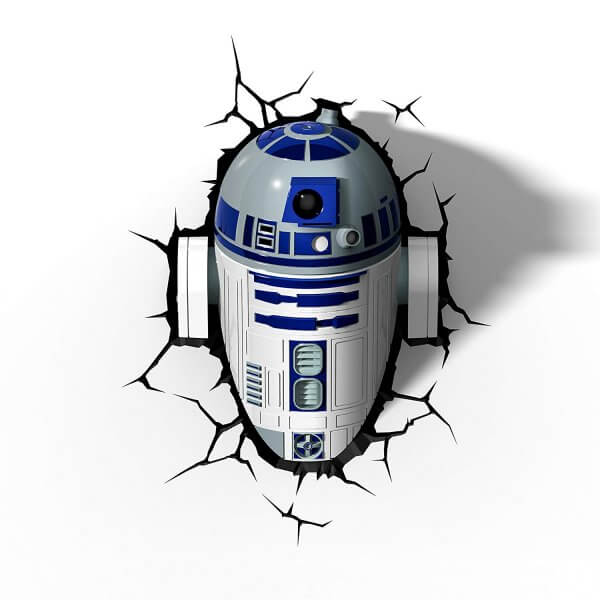 Star Wars 3D Wandlampe - R2D2 - Superhelden Lampe - Wandlampe in 3D - Durch die Wand Lampe - 3D Lampe Star Wars