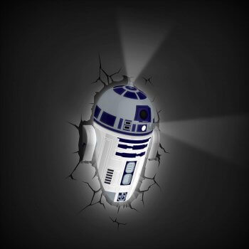 Star Wars 3D Wandlampe - R2D2 an - Superhelden Lampe - Wandlampe in 3D - Durch die Wand Lampe - 3D Lampe Star Wars