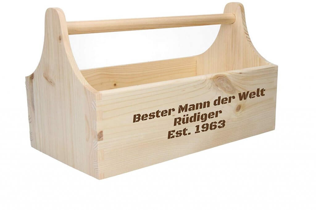 Produktbild einer Geschenkidee Personalisierter Werkzeugkasten - personalisierbarer Werkzeugkasten - Werkzeugbox - Männergeschenk -Geschenkidee für den Mann - gravierte Geschenke - Lasergravur