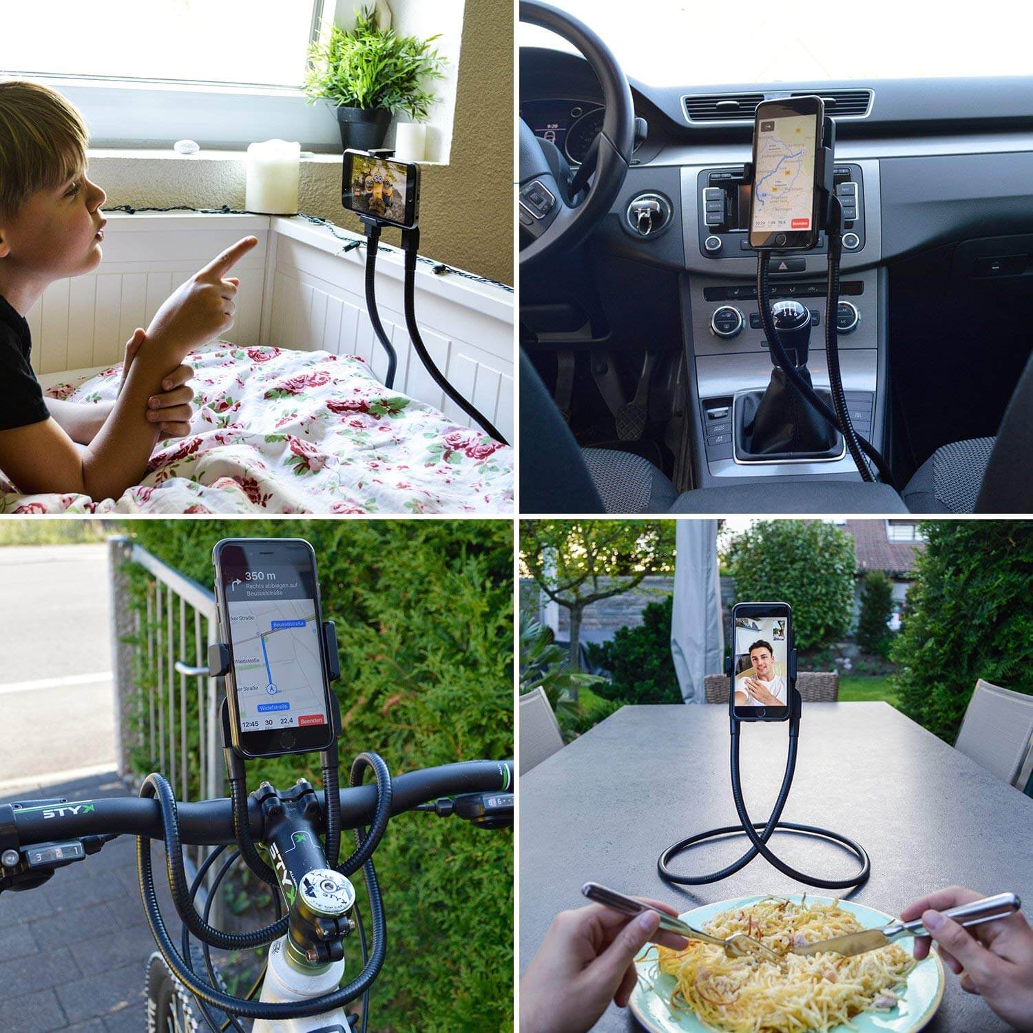Praktischer Handyhalter - Betthalterung fürs Handy - Navihalterung fürs Auto und Fahrrad - Handyhalterung beim Picknick